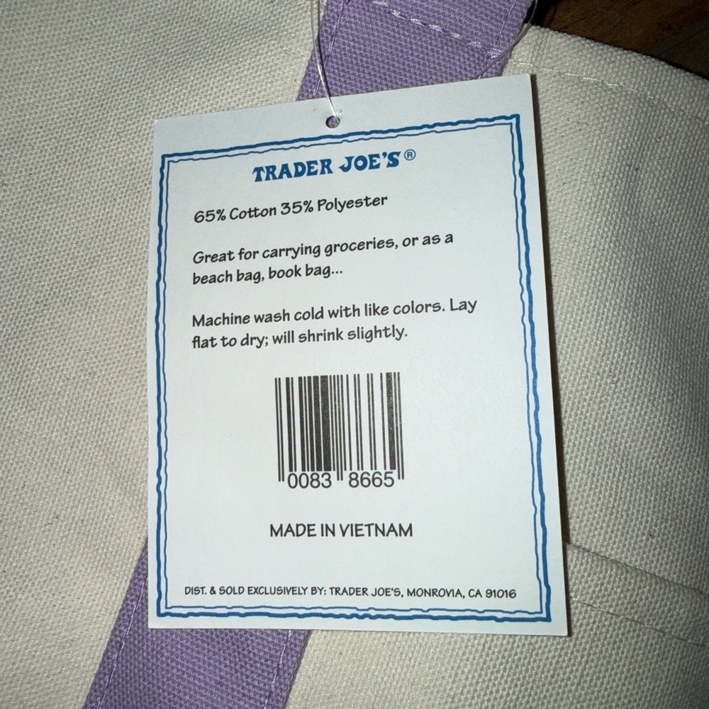 Lavender Trim Canvas Tote Bag large - Picture 4 of 5